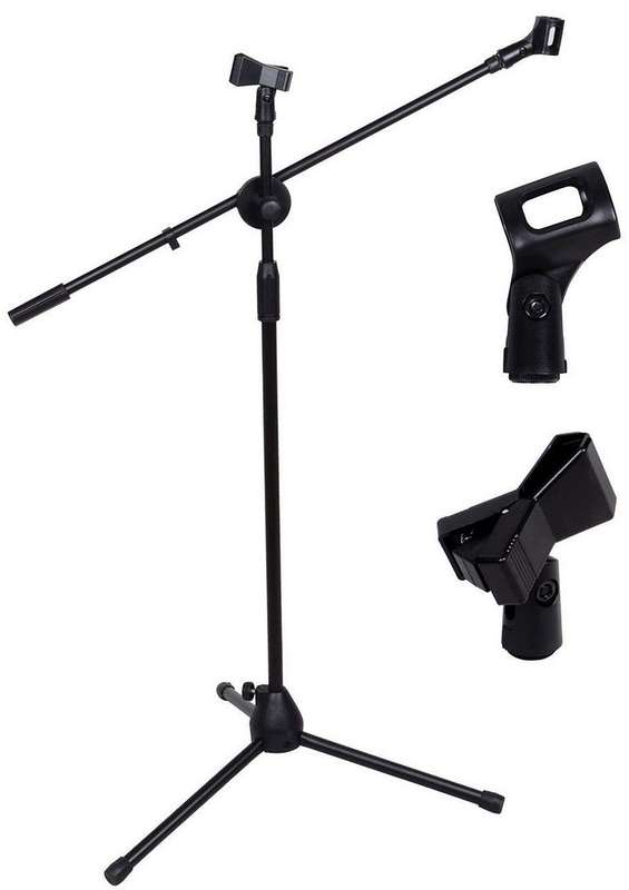*LOCAL STOCK* Dual Mic Clip Microphone Stand 360-degree Rotating Folding Type Boom Arm Tripod