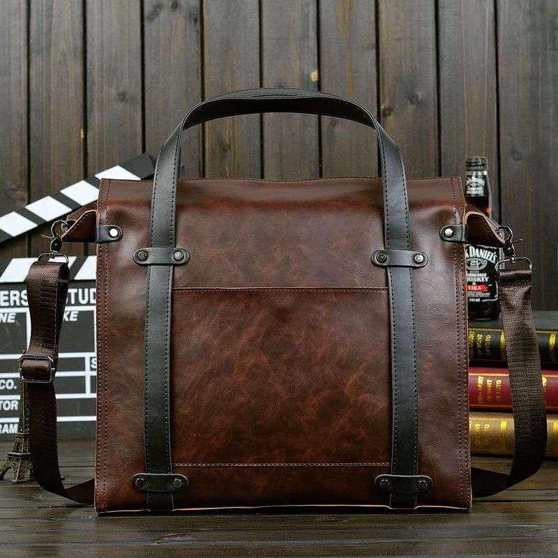 *LOCAL STOCK* Large Capacity Men Crazy Horse PU Leather Business Shoulder Bags Briefcase Bag Handbag