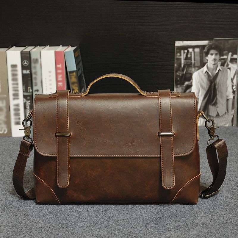*LOCAL STOCK* Elegance Men Crazy Horse PU Leather Business Messenger Shoulder Bags Briefcase Bag