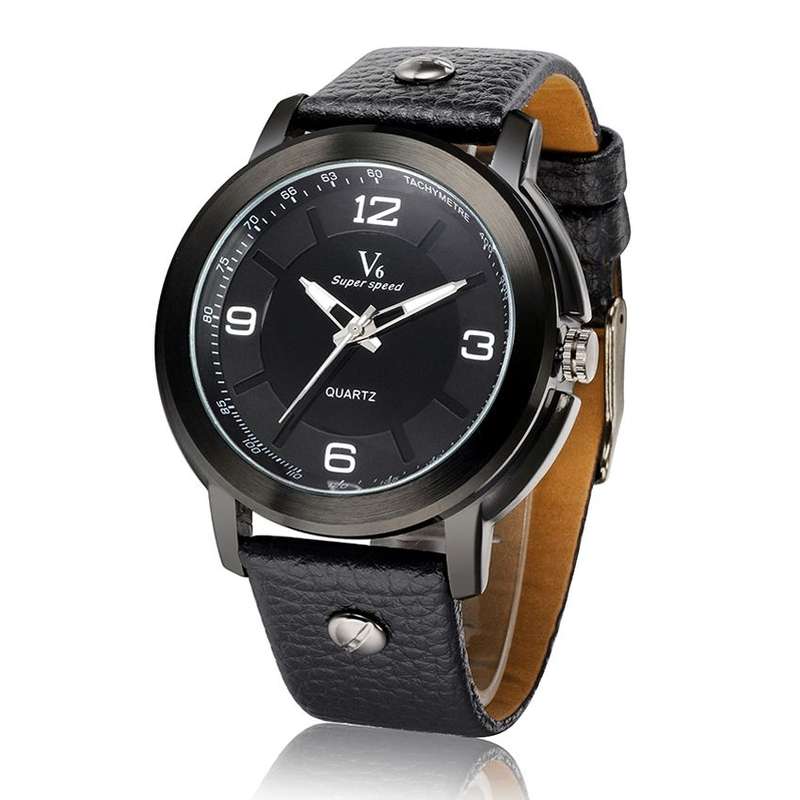 *LOCAL STOCK* Elegance Quartz Analog Fashion Mens leather Strap V6 Sport Wrist watch