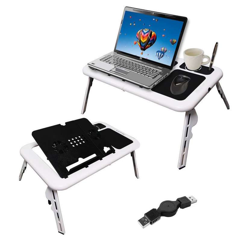 *LOCAL STOCK* New Adjustable Portable Laptop USB Folding Table W/ 2 Cooling Fan + Mouse Pad