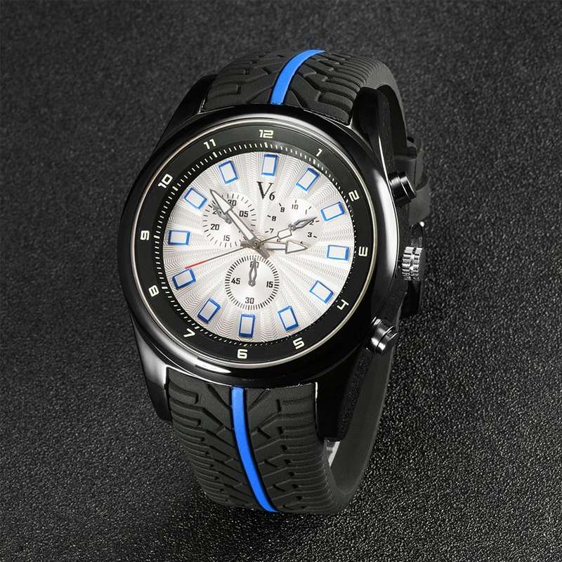*LOCAL STOCK* Fashion Sport V6 Watch Men Leisure Fashion Tyre Style Watch Senior Strap