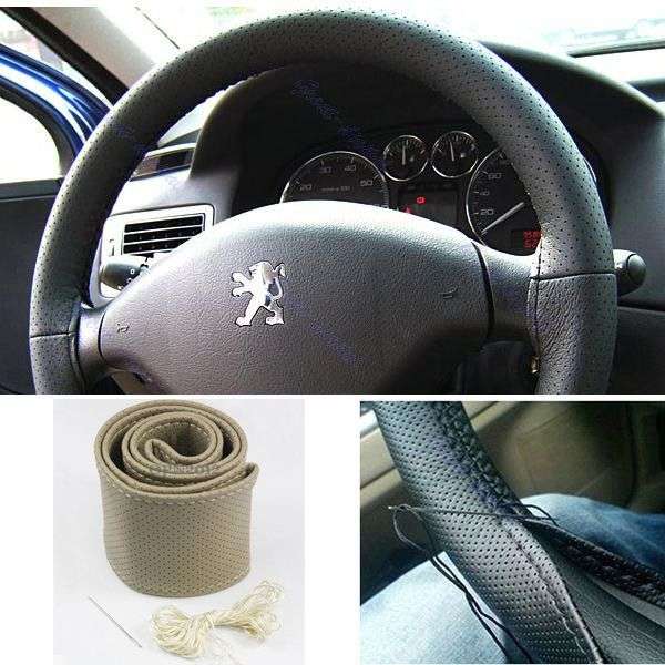 LOCAL STOCK* New DIY Beige Leather Car Steering Wheel Cover With Needles and Thread Size "M"