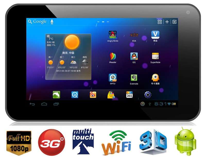 Dual Camera *BLACK* - 7 Inch ANDROID 4.2 - 512MB RAM - 4GB built-in memory- 3G - WIFI - Bluetooth