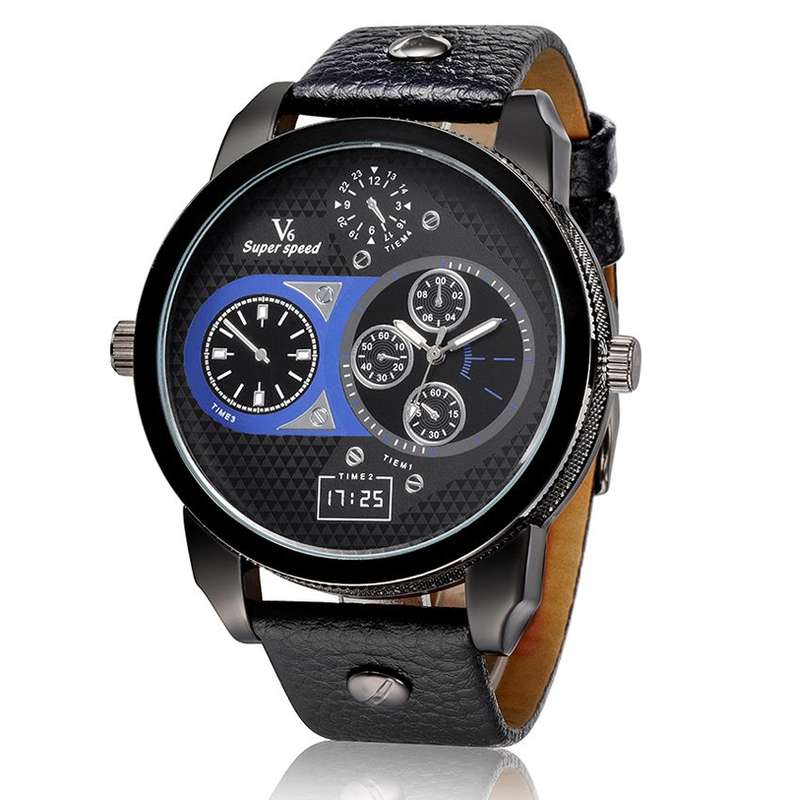 *LOCAL STOCK* Elegance Quartz Analog Fashion Mens leather Strap V6 Sport Wrist watch