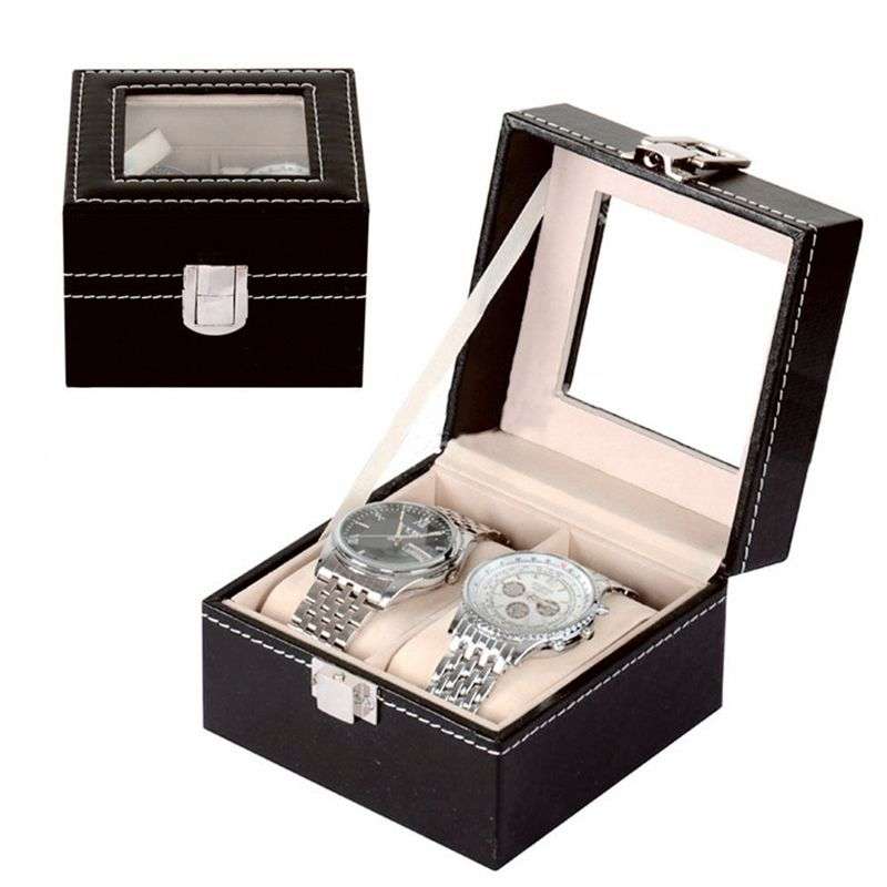 *LOCAL STOCK* Black 2 Grid PU Leather Watch Display Collection Case Box Jewelry Storage Organizer