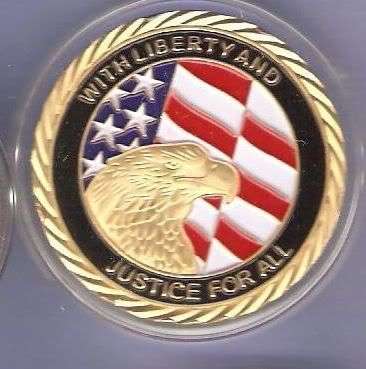WITH LIBERTY & JUSTICE FOR ALL 24KT GOLD PLATED COIN 9/11 NEW