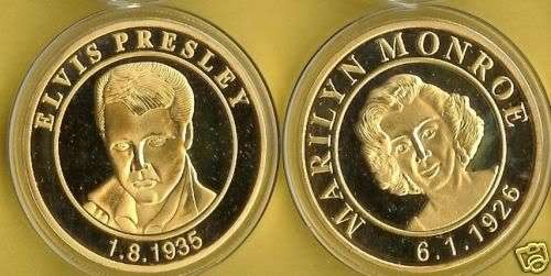 ELVIS PRESLEY- MARILYN MONROE 24KT GOLD PLATED COIN