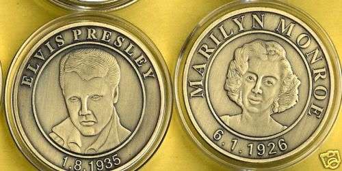 MARILYN MONROE ELVIS PRESLEY ANTIQUE BRASS COIN