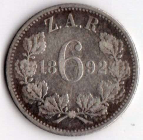 *** 1892 ZAR SIXPENCE *** SUN544