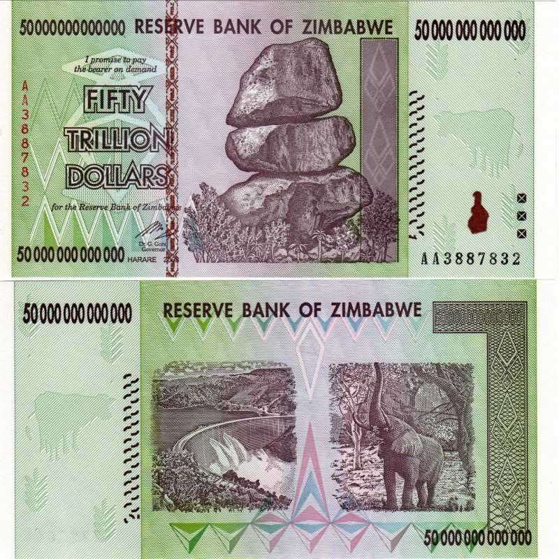 Zimbabwe Fifty Trillion Dollars note   *** UNC ***