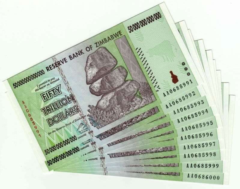 *** LOOK HERE ***  10 Zimbabwe 50 Trillion Dollars notes In Sequence   *** UNC ***