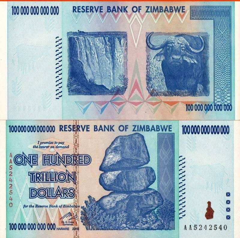 Zimbabwe One Hundred Trillion Dollars note   *** UNC ***