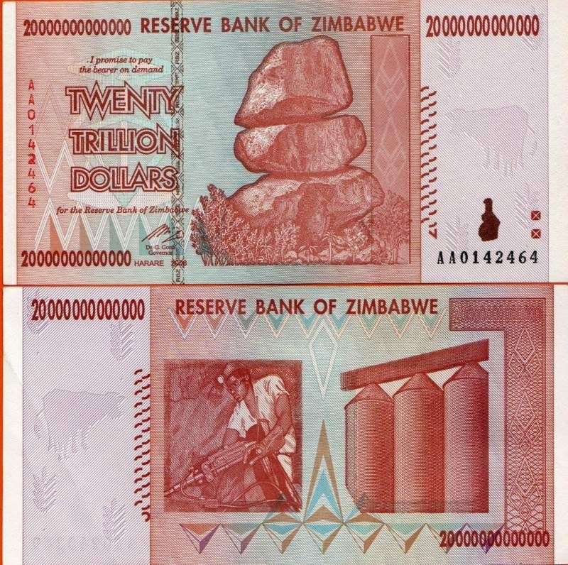 Zimbabwe Twenty Trillion Dollars note   *** UNC ***