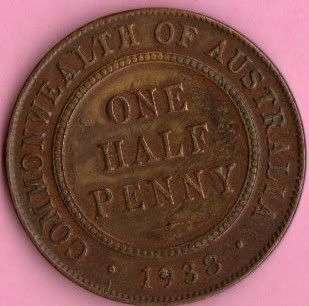 *** 1938 AUSTRALIA ONE HALF PENNY ***                           SUN240