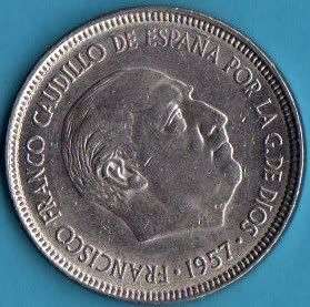 *** SPAIN 25 PESETAS 1957 PTAS ***                          SUN273
