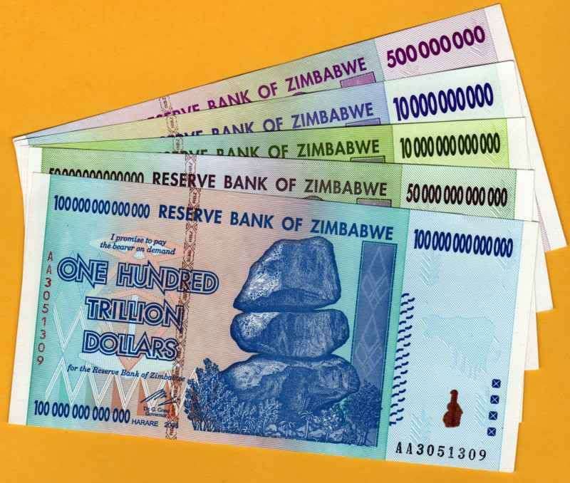 $$$ WOW  $$$  Zimbabwe Trillion Billion Million Dollar 5 notes Set