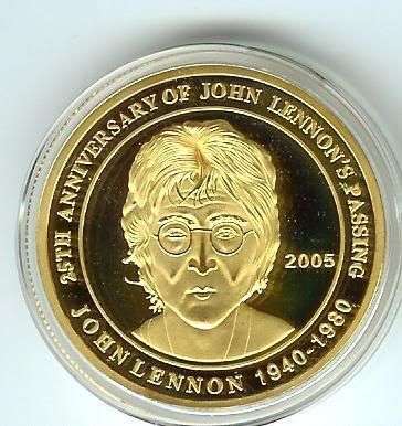 JOHN LENNON 24KT GOLD PLATED COMMEMORATIVE COIN~25 ANNIVERSARY