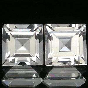 Beautiful! 6.57ct  Square Cut Natural  White Topaz Pair   - Exact Pictures!