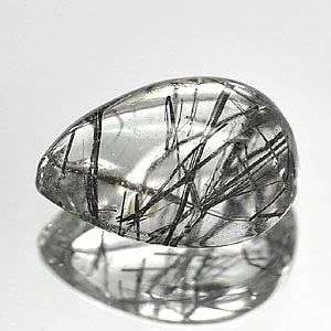 2.18 White with Black Needles Rutile Quartz Pear Cabochon- Gorgeous!