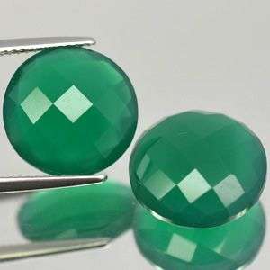 14.59ct(2 Pcs) Natural Green Agate Round facet checker board cut  - Gorgeous LOT