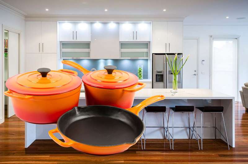 Five Piece Cast Iron Enamel Cookware Pot Set