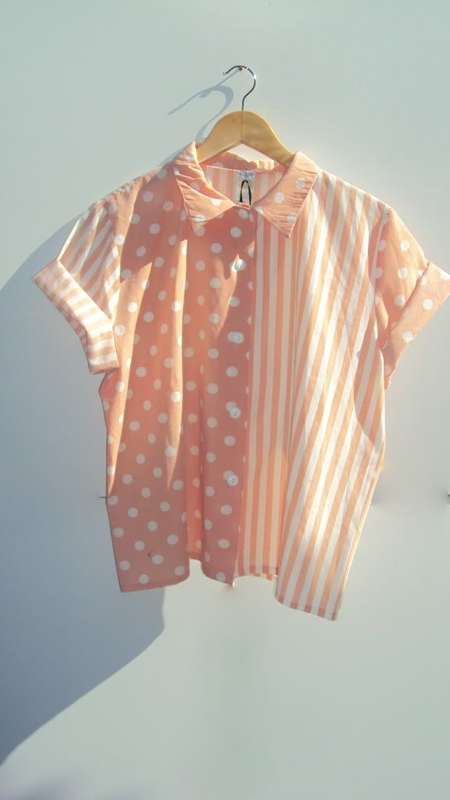 Vintage Polka Dot And Striped Shirt - L