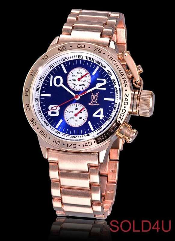 Original German Luxury Konigswerk Clock Licinius metal band - ROSE  BLUE METALLIC!