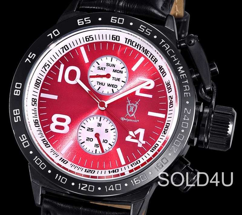 Original German Luxury Konigswerk Clock Licinius leather -  GUN  RED METALLIC -  XXXL