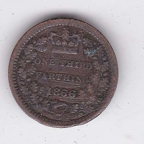 GREAT BRITAIN ONE THIRD FARTHING 1866