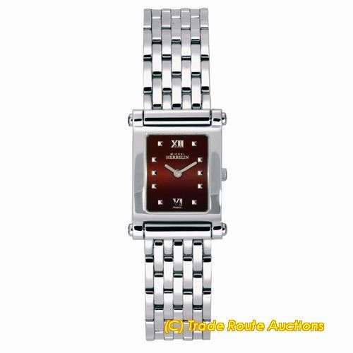 MICHEL HERBELIN LADIES SS ANTARES BRACELET RECT COFFEE DIAL WATCH - 17049/B38