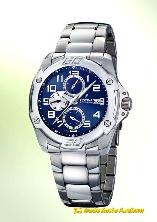FESTINA HUGE SIZE MULTIFUNCTION MEN'S WATCH - REF F16385 BLUE DIAL  - BRAND NEW IN BOX