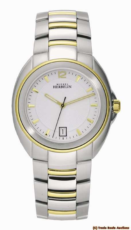 MICHEL HERBELIN LARGE SIZE GOLD PLATED TWO TONE BRACELET DATE WATCH 12630/BT11 - *** R 9,000-00 ***