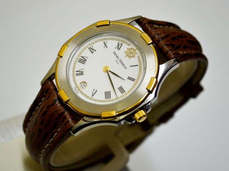 MICHEL HERBELIN NEWPORT MENS LEATHER BAND DATE WATCH  *** R 9,000-00 ***