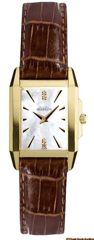 MICHEL HERBELIN Womens 18CT Gold Plated Leather Strap Watch 17170/P59GO *** R 8,000-00 ***