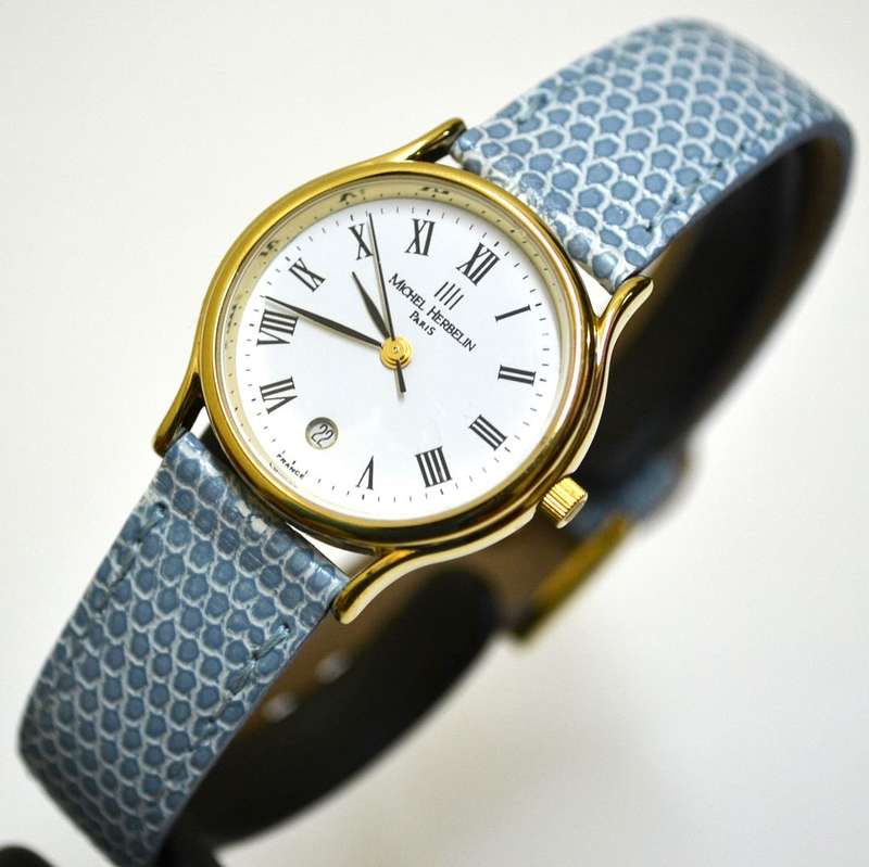 Michel Herbelin Womens Gold Plated Blue Leather Band  Watch 12821/P01- *** R 8,000-00 *** - DEMO