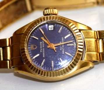 ROLEX TUDOR PRINCESS OYSTERDATE BLUE DIAL SOLID GOLD BEZEL - ROTOR SELF WINDING - LADIES WATCH