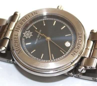 MICHEL HERBELIN NEWPORT WATCH BLUE DIAL - WITH BOX PAPERS EXTRA LINK