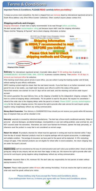 Important Shipping T&C