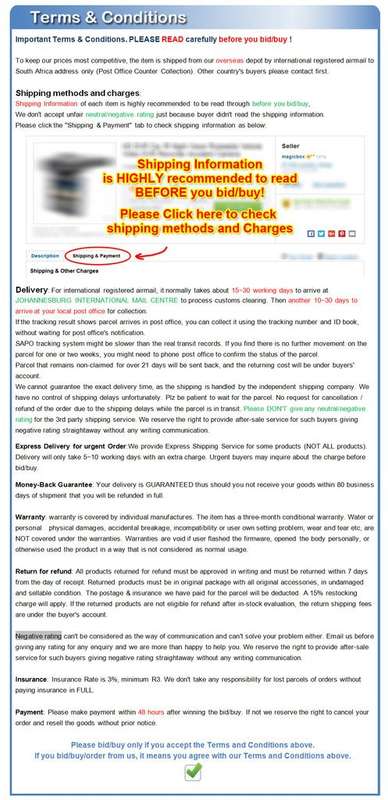 Important Shipping T&C