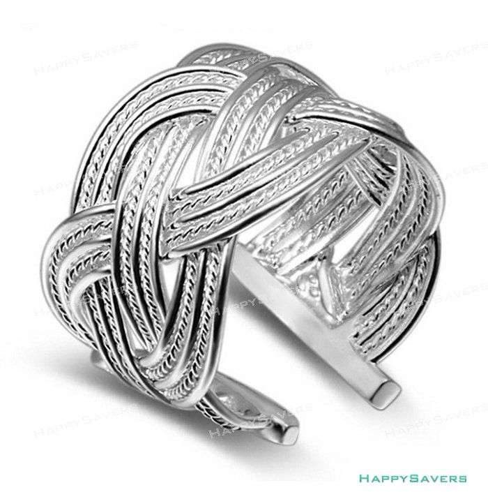 Sterling Silver Elegant Corssing Band Open Adjustable Ring