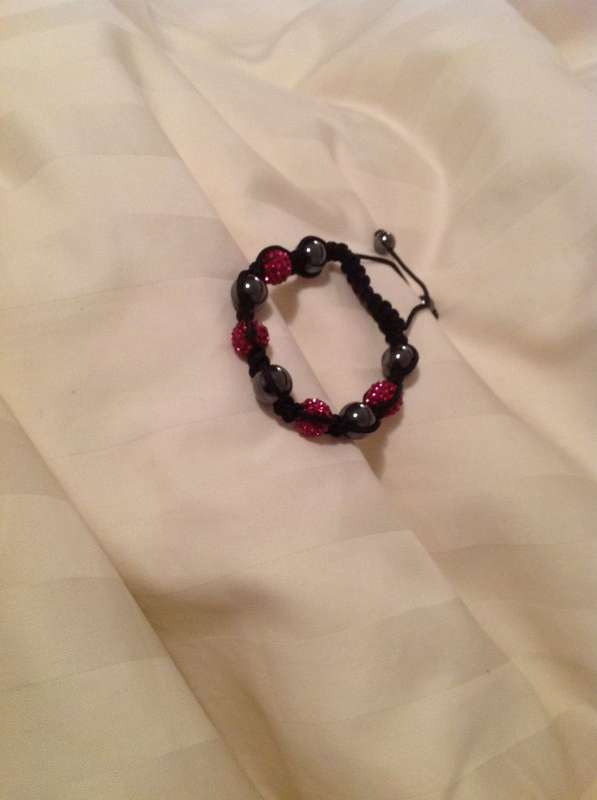 Crystal shambala bracelet with red cystals and black beads