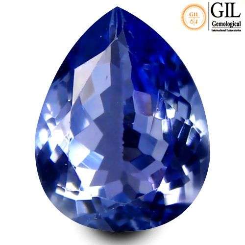 QUALITY "GIL CERTIFIED" SUPERIOR 1.37CT.  PEAR FACET PURPLISH BLUE TANZANITE