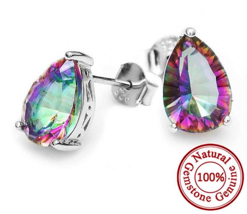 3.8CT. GENUINE RAINBOW TOPAZ SOLID 925 STERLING SILVER STUD EARRINGS