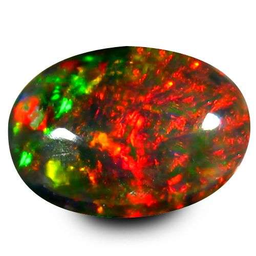 VERY BEAUTIFUL 1.34CT. OVAL CABOCHON TOP FLASHING MULTICOLOUR BLACK TSCHAY MEWCHA OPAL