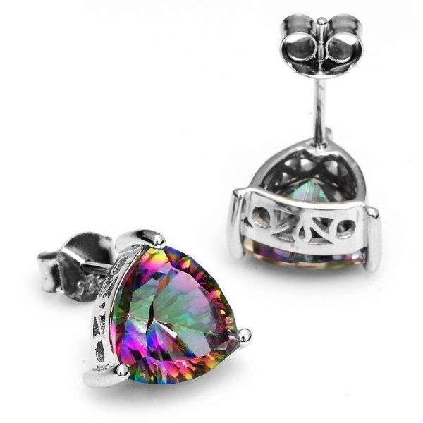 6.5CT. MYSTIC RAINBOW TOPAZ SOLID 925 STERLING SILVER STUD EARRINGS