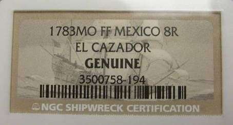silver, ngc, certified, shipwreck, ancient, treausure, pirate, mexico, reale, cazador