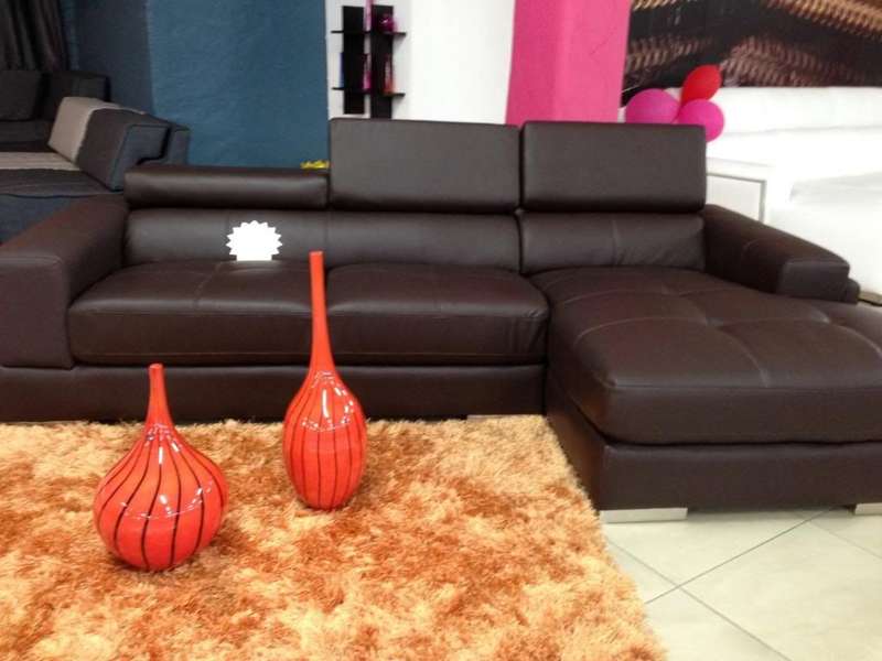 Bonded Leather Lounge Suite L Shaped Corner + Daybed, Adjustable Headrests