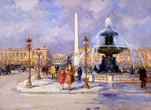 THE PLACE DE LA CONCORDE PARIS STREET SCENE OIL PAINTING ON CANVAS SIGNED R1 NO RESERVE