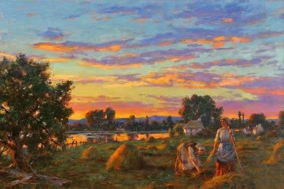 THE HARVESTERS BARBIZON SCHOOL OIL PAINTING NO RESERVE SIGNED BY THE ARTIST VERY DETAILED